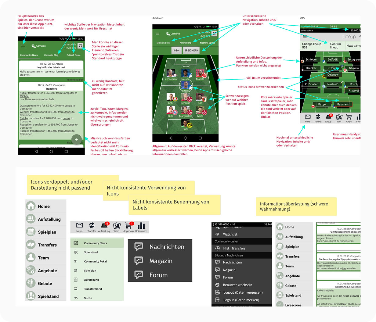 UX audit - annotated analysis of old interface issues