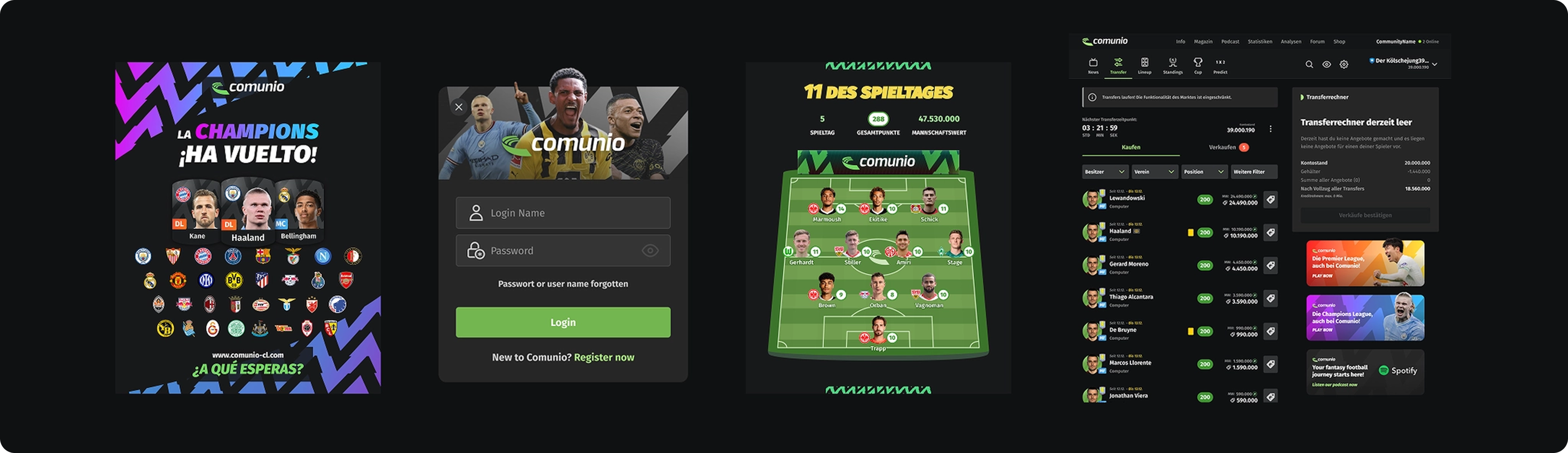 Final product screens across web and mobile